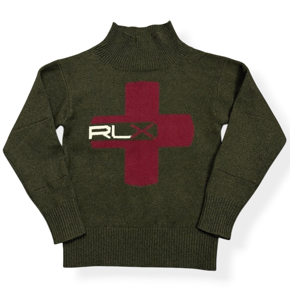 Polo Ralph Lauren RLX Knit Sweater Swiss Cross Sz Large Cashmere Wool Turtleneck